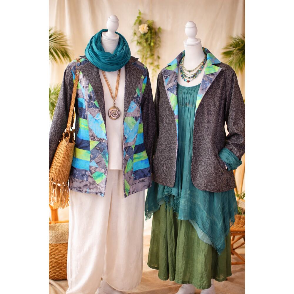 OOAK Handmade Blazer Jacket Open Front Celestial Artsy Lagenlook Reversable